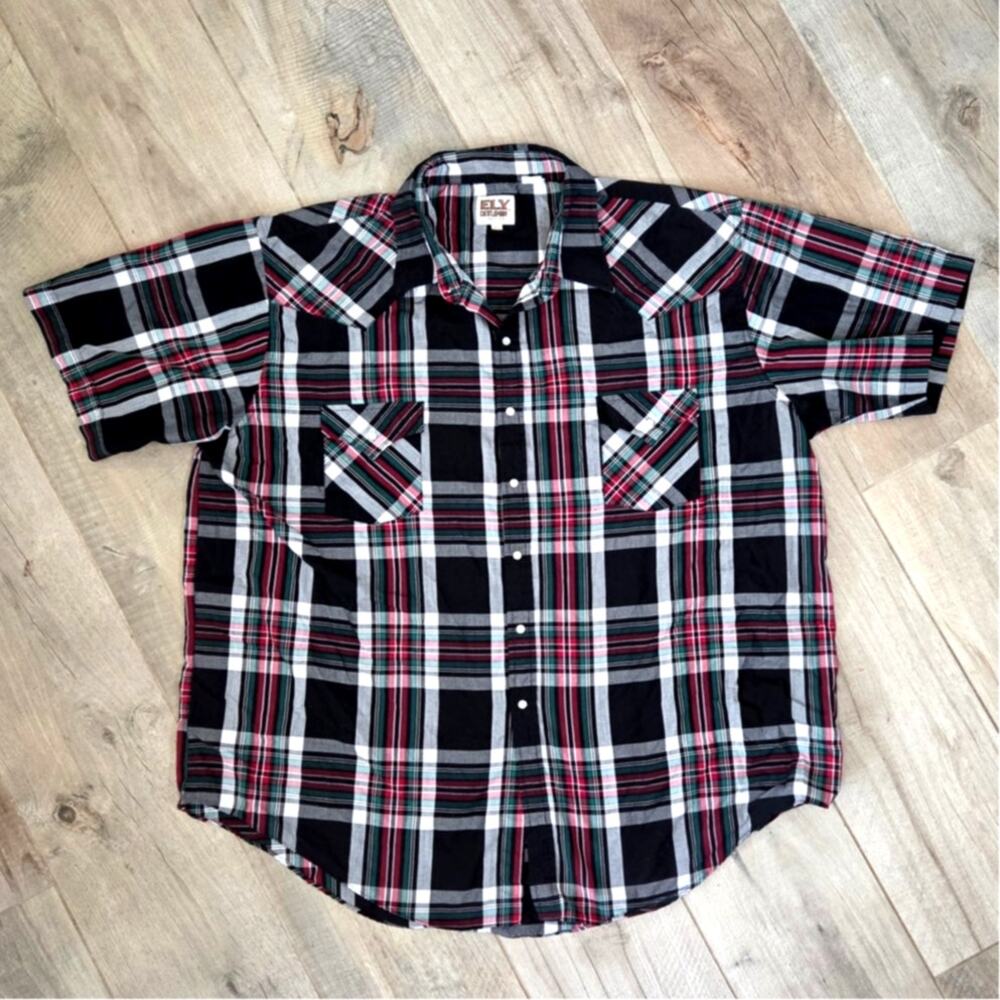 Vintage Ely Plains Western Pearl Snap Short Sleeve Shirt Mens 3XL
